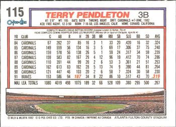 1992 O-Pee-Chee #115 Terry Pendleton Back