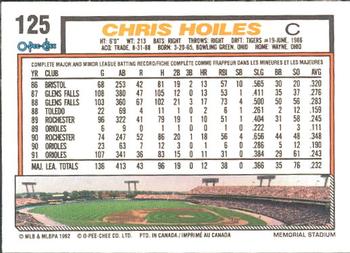 1992 O-Pee-Chee #125 Chris Hoiles Back