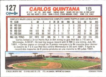 1992 O-Pee-Chee #127 Carlos Quintana Back