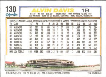 1992 O-Pee-Chee #130 Alvin Davis Back