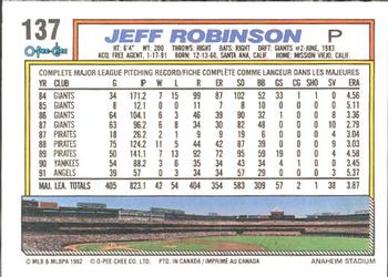 1992 O-Pee-Chee #137 Jeff Robinson Back