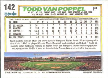 1992 O-Pee-Chee #142 Todd Van Poppel Back