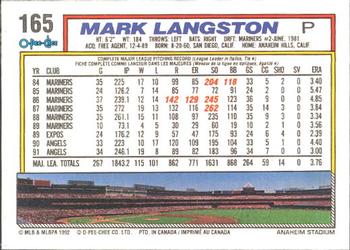1992 O-Pee-Chee #165 Mark Langston Back
