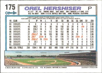 1992 O-Pee-Chee #175 Orel Hershiser Back