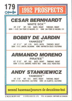 1992 O-Pee-Chee #179 Cesar Bernhardt / Bobby DeJardin / Armando Moreno / Andy Stankiewicz Back
