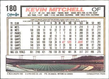 1992 O-Pee-Chee #180 Kevin Mitchell Back