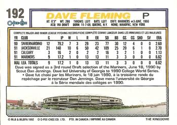 1992 O-Pee-Chee #192 Dave Fleming Back