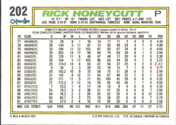 1992 O-Pee-Chee #202 Rick Honeycutt Back