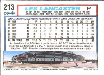1992 O-Pee-Chee #213 Les Lancaster Back