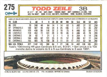 1992 O-Pee-Chee #275 Todd Zeile Back