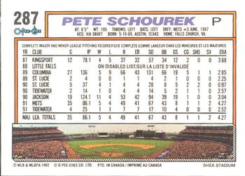 1992 O-Pee-Chee #287 Pete Schourek Back