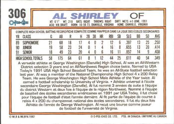 1992 O-Pee-Chee #306 Al Shirley Back