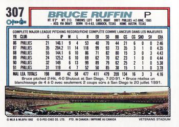 1992 O-Pee-Chee #307 Bruce Ruffin Back