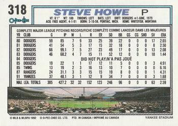 1992 O-Pee-Chee #318 Steve Howe Back