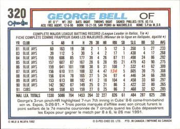1992 O-Pee-Chee #320 George Bell Back