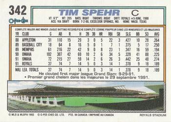 1992 O-Pee-Chee #342 Tim Spehr Back