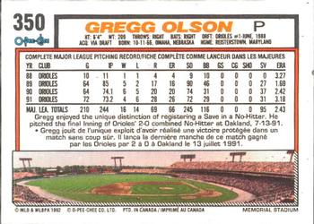 1992 O-Pee-Chee #350 Gregg Olson Back