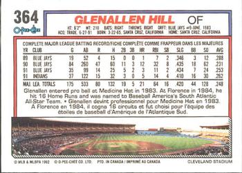 1992 O-Pee-Chee #364 Glenallen Hill Back