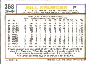 1992 O-Pee-Chee #368 Bill Krueger Back