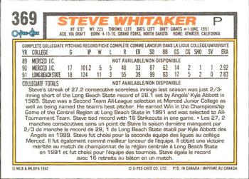 1992 O-Pee-Chee #369 Steve Whitaker Back