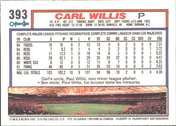 1992 O-Pee-Chee #393 Carl Willis Back