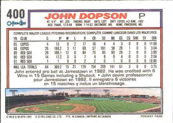 1992 O-Pee-Chee #400 John Dopson Back