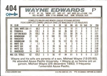 1992 O-Pee-Chee #404 Wayne Edwards Back