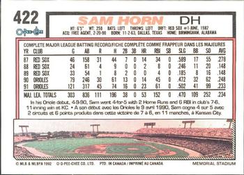1992 O-Pee-Chee #422 Sam Horn Back