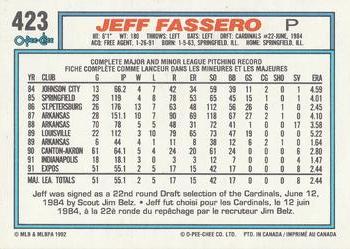 1992 O-Pee-Chee #423 Jeff Fassero Back