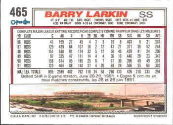1992 O-Pee-Chee #465 Barry Larkin Back