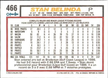 1992 O-Pee-Chee #466 Stan Belinda Back