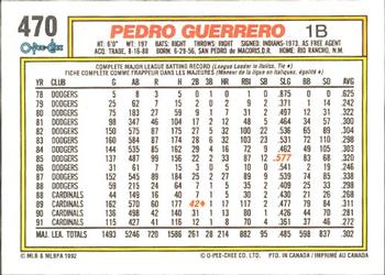 1992 O-Pee-Chee #470 Pedro Guerrero Back
