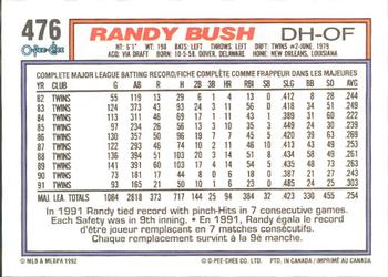 1992 O-Pee-Chee #476 Randy Bush Back