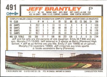 1992 O-Pee-Chee #491 Jeff Brantley Back