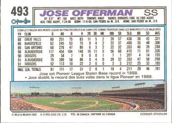 1992 O-Pee-Chee #493 Jose Offerman Back