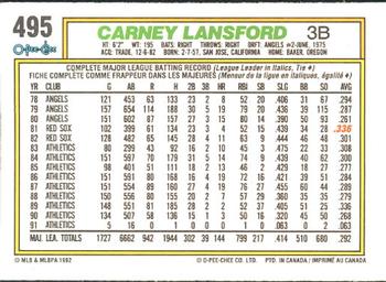 1992 O-Pee-Chee #495 Carney Lansford Back