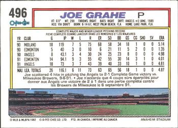 1992 O-Pee-Chee #496 Joe Grahe Back