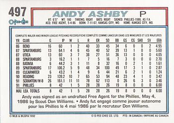1992 O-Pee-Chee #497 Andy Ashby Back