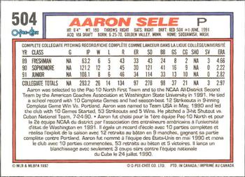 1992 O-Pee-Chee #504 Aaron Sele Back