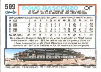 1992 O-Pee-Chee #509 Doug Dascenzo Back