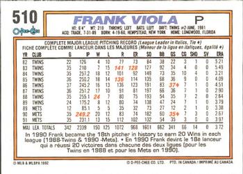 1992 O-Pee-Chee #510 Frank Viola Back