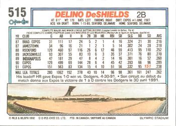 1992 O-Pee-Chee #515 Delino DeShields Back