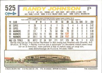 1992 O-Pee-Chee #525 Randy Johnson Back