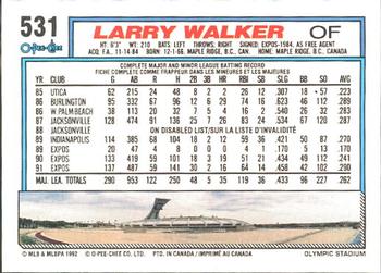 1992 O-Pee-Chee #531 Larry Walker Back