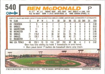 1992 O-Pee-Chee #540 Ben McDonald Back