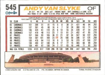 1992 O-Pee-Chee #545 Andy Van Slyke Back