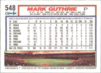 1992 O-Pee-Chee #548 Mark Guthrie Back