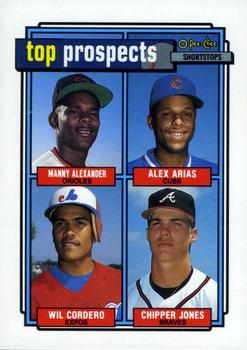 1992 O-Pee-Chee #551 1992 Prospects SS (Manny Alexander / Alex Arias / Wil Cordero / Chipper Jones) Front