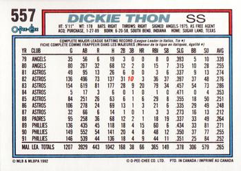 1992 O-Pee-Chee #557 Dickie Thon Back