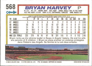 1992 O-Pee-Chee #568 Bryan Harvey Back
